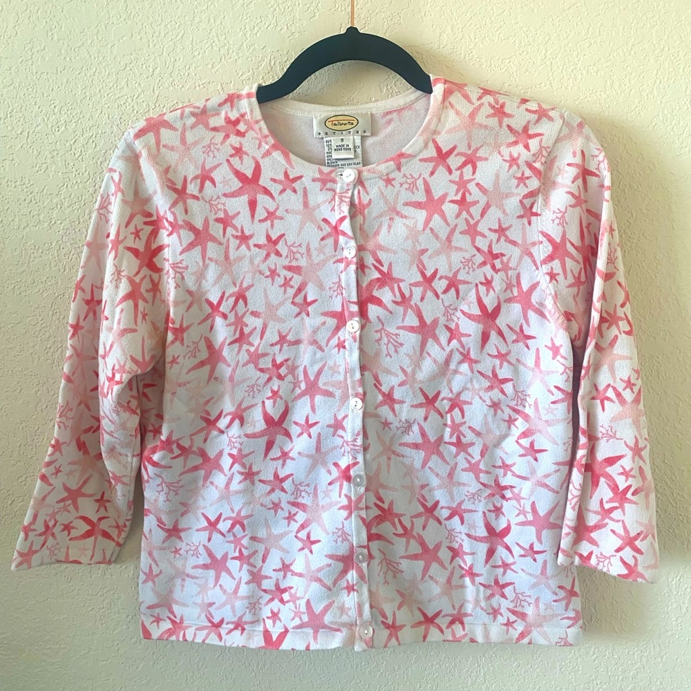 Talbots Lightweight Starfish Crewneck Cardigan Sweater, Size Small